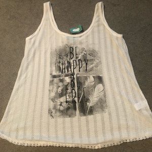 White lace graphic tank top